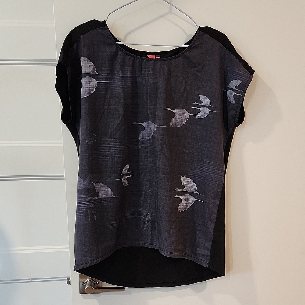 Blue and Black Asymmetrical Relaxed Blouse